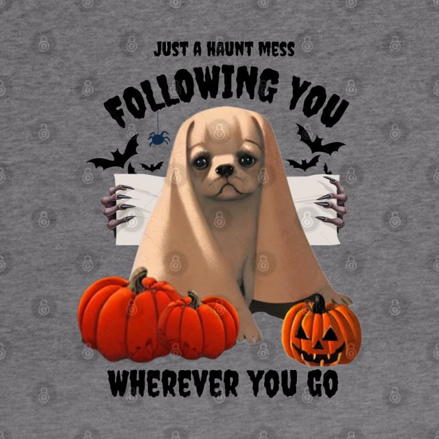 Halloween Ghost Fluffy French Bulldog Puppy in Cheesecloth Funny Halloween Season by Mochabonk